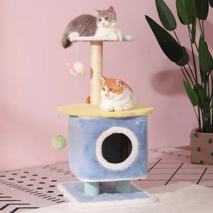 Arbre à Chats Pastel avec Jouet Suspendu et Niche Ronde