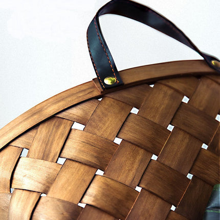 Panier rond avec coussin tropical et anses en cuir - Ambiance bohème