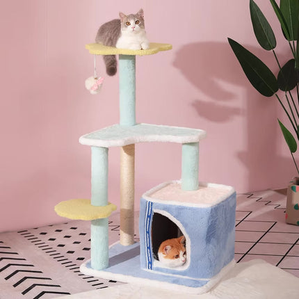 Arbre à Chats Pastel avec Jouet Suspendu et Niche Ronde