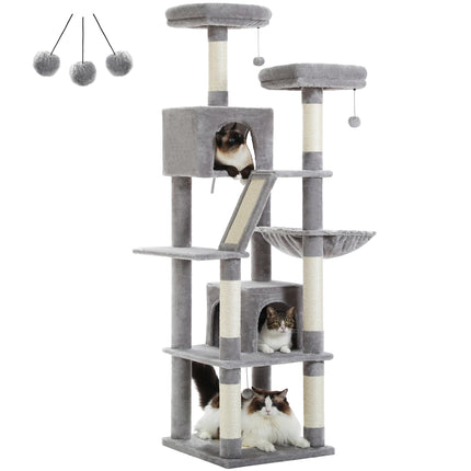 Tour multi-niveaux pour chats avec hamac et jouets suspendus