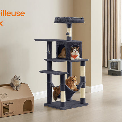 Arbre à Chat Gris avec Hamac et Niche Double