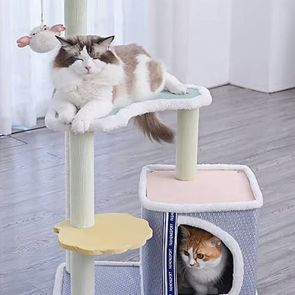 Arbre à Chats Pastel avec Jouet Suspendu et Niche Ronde