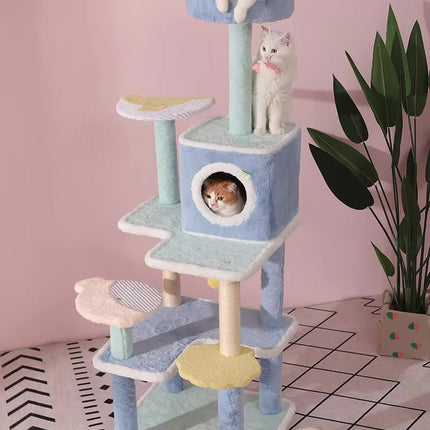 Arbre à Chats Pastel avec Jouet Suspendu et Niche Ronde