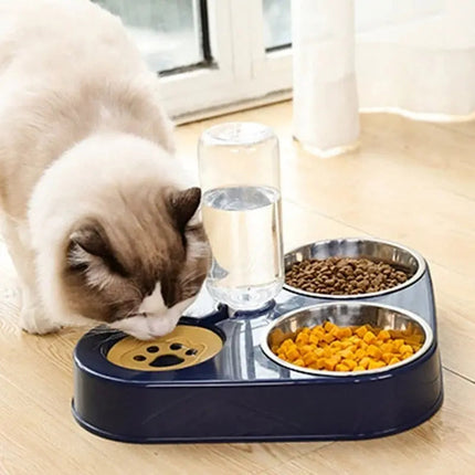 Station Alimentaire 3-en-1 pour Chat avec Distributeur d'Eau Automatique