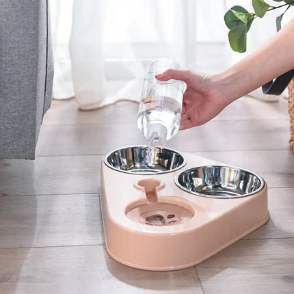 Station Alimentaire 3-en-1 pour Chat avec Distributeur d'Eau Automatique