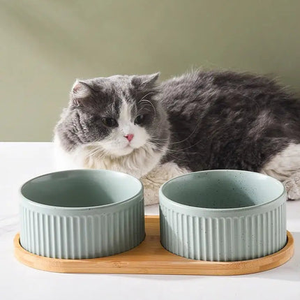 Bols Céramique Vert Pastel avec Support Bambou - Double Usage