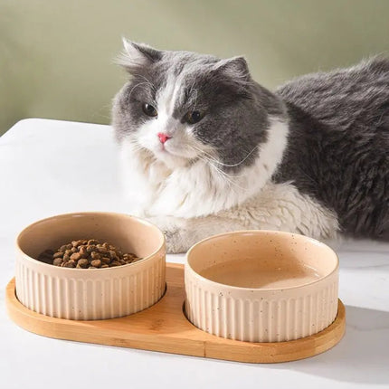 Bols Céramique Vert Pastel avec Support Bambou - Double Usage