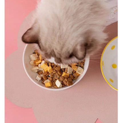 Bol surélevé à pois jaunes pour chat | Design pastel et ludique