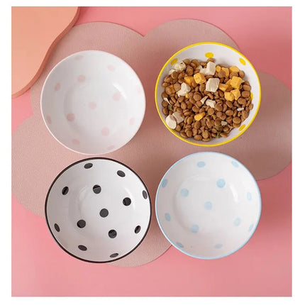 Bol surélevé à pois jaunes pour chat | Design pastel et ludique