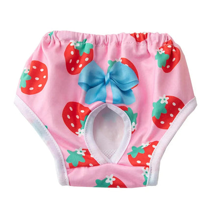 Culotte Rose pour Chat - Motifs Fraises et Nœud Bleu
