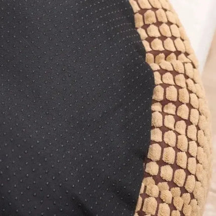 Lit Rond Pour Chat Avec Couverture Intégrée - Motifs Quadrillés Beige et Marron