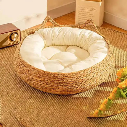 Panier Douillet Rond avec Coussin Moelleux – Décoration Naturelle et Confort pour Chat