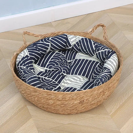 Panier Douillet Rond avec Coussin Moelleux – Décoration Naturelle et Confort pour Chat