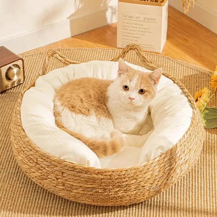Panier Douillet Rond avec Coussin Moelleux – Décoration Naturelle et Confort pour Chat