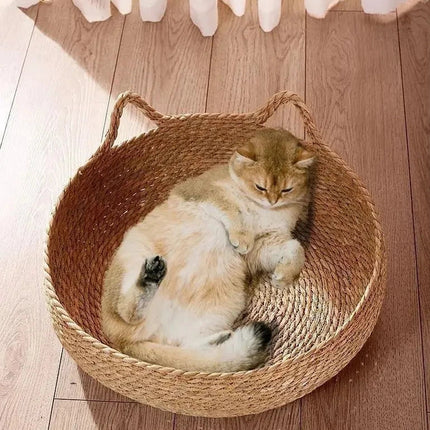 Panier Douillet Rond avec Coussin Moelleux – Décoration Naturelle et Confort pour Chat