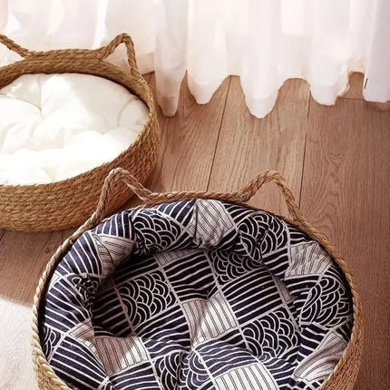 Panier Douillet Rond avec Coussin Moelleux – Décoration Naturelle et Confort pour Chat