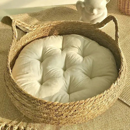 Panier Douillet Rond avec Coussin Moelleux – Décoration Naturelle et Confort pour Chat