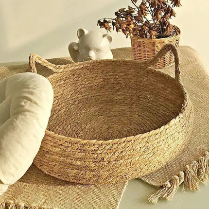Panier Douillet Rond avec Coussin Moelleux – Décoration Naturelle et Confort pour Chat