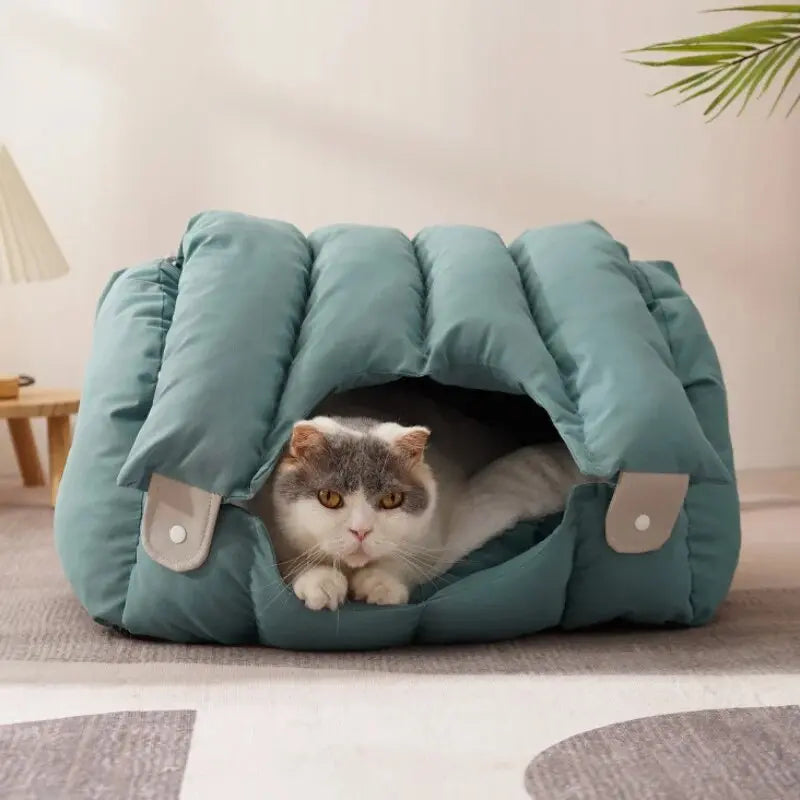Abri Tunnel Cocooning pour Animaux - Bleu-Vert Moderne