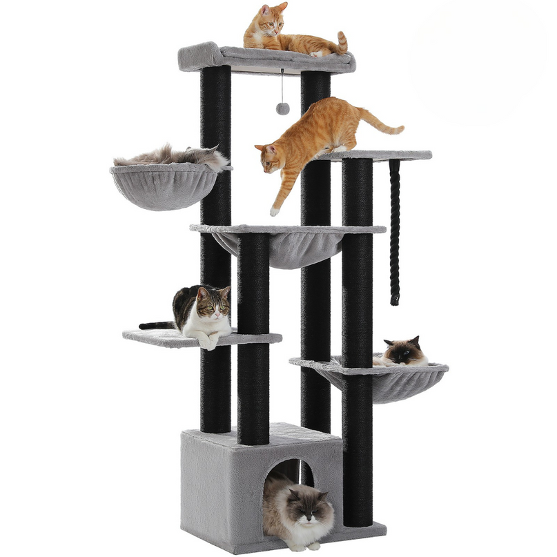 Arbre à Chats Multi-Plateformes avec Maison et Hamacs Suspendus