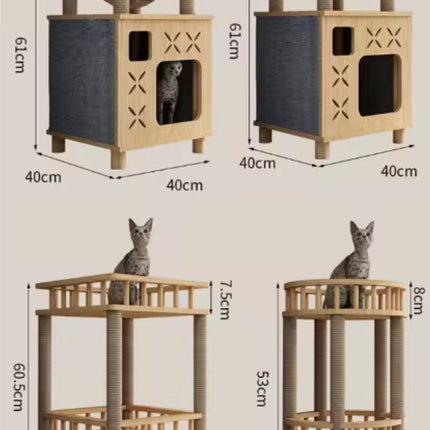 Arbre à Chat Minimaliste à Deux Niveaux avec Poteaux Sisal