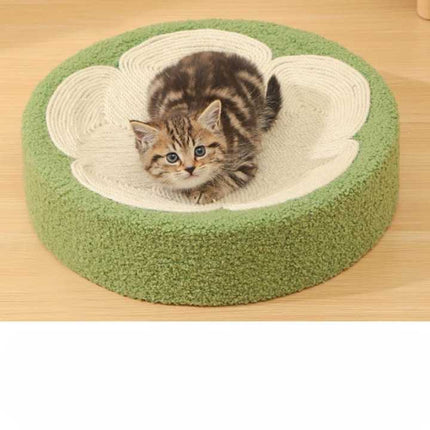 Coussin Rond 2-en-1 pour Chat avec Surface de Grattage