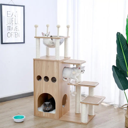 Arbre à Chat en Bois Design avec Paliers et Cachette