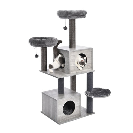 Arbre multifonction gris clair pour chats avec plateformes et niches