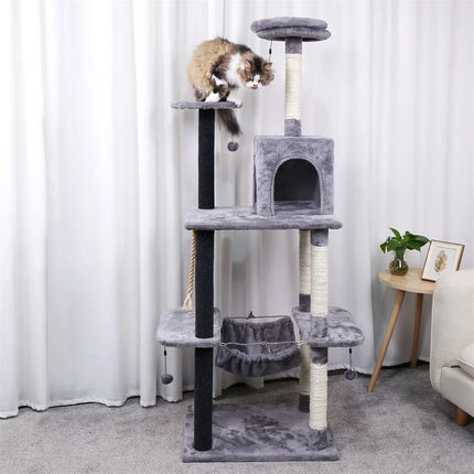 Arbre à chat moderne avec hamac et cabine