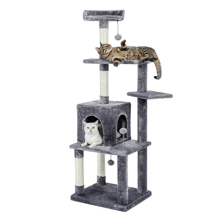 Arbre à Chat Multifonction avec Plateformes et Jouets Suspendus