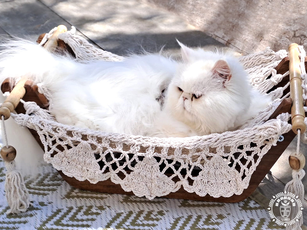 Hamac Artisan Crocheté avec Base en Bois pour Moments Paisibles