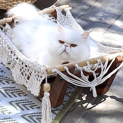 Hamac Artisan Crocheté avec Base en Bois pour Moments Paisibles