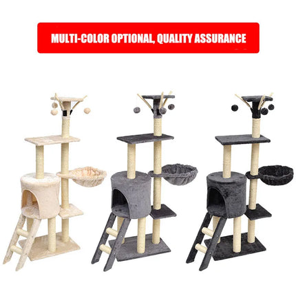 Arbre à Chat Multi-Niveaux avec Cabane et Paniers Suspendus