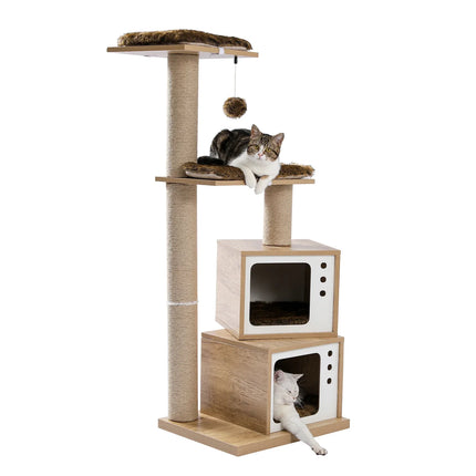 Arbre à Chat en Bois Design avec Paliers et Cachette