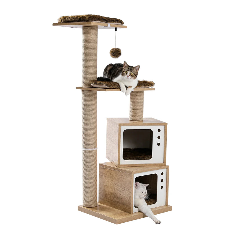 Arbre Ă  Chat en Bois Design avec Paliers et Cachette