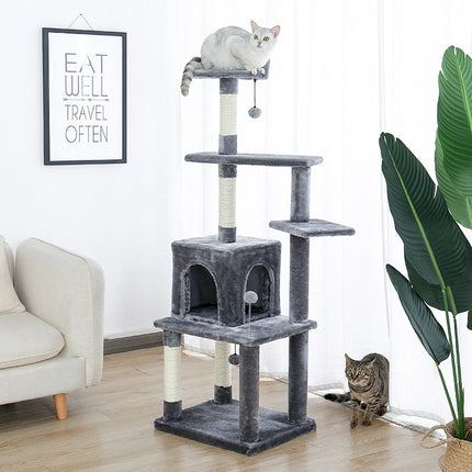 Arbre à Chat Multifonction avec Plateformes et Jouets Suspendus