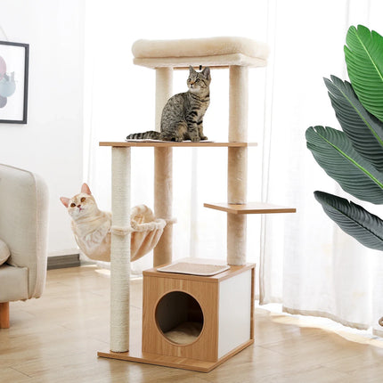 Arbre à Chat en Bois Design avec Paliers et Cachette