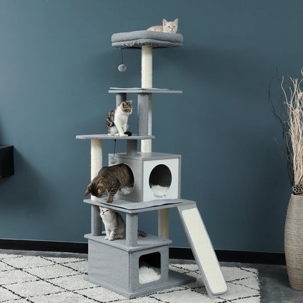 Arbre à chat moderne avec hamac et cabine