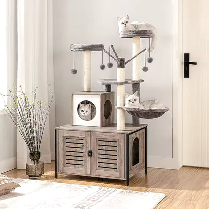 Arbre à Chat avec Meuble Intégré et Plateformes Douces