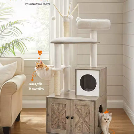 Arbre à Chat avec Meuble Intégré et Plateformes Douces