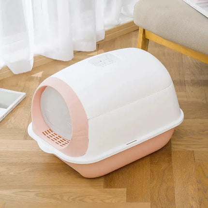 Maison de toilette arrondie pour chat avec porte battante design