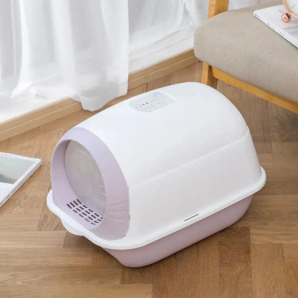Maison de toilette arrondie pour chat avec porte battante design