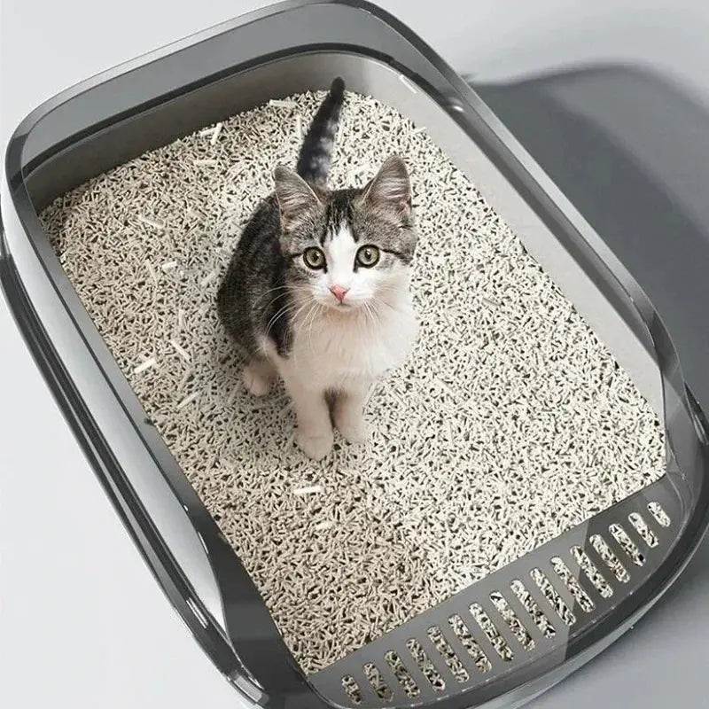 Bac à Litière Pratique avec Grille Intégrée pour Chat