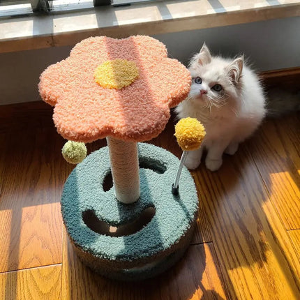 Arbre à Chat Fantaisiste avec Forme Fleur et Pompons Ludiques