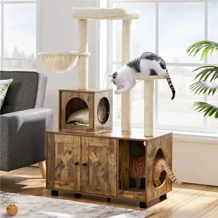 Arbre pour chats avec rangements intégrés et hamac suspendu