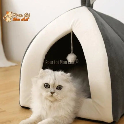 Maisonnette Triangulaire Ludique pour Chat avec Pompon Suspendu