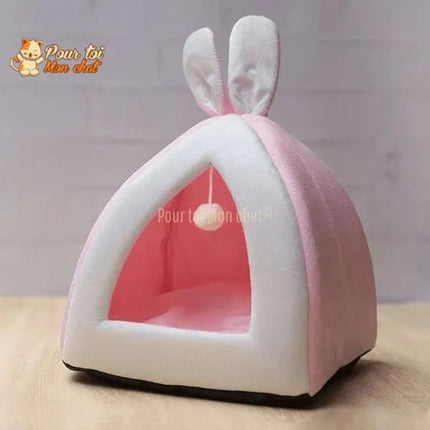Maisonnette Triangulaire Ludique pour Chat avec Pompon Suspendu