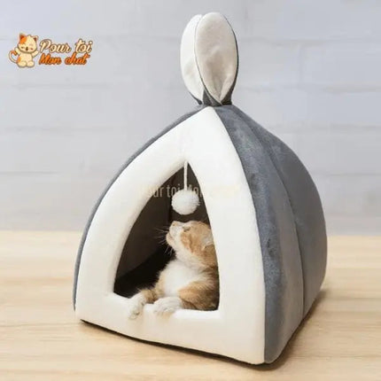 Maisonnette Triangulaire Ludique pour Chat avec Pompon Suspendu