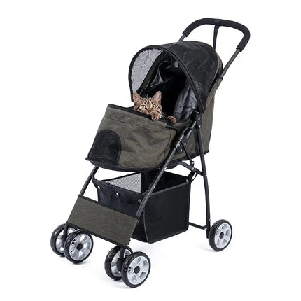 Poussette compacte pour animaux avec capote en maille