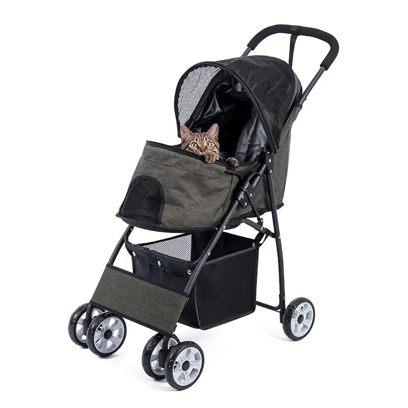 Poussette compacte pour animaux avec capote en maille